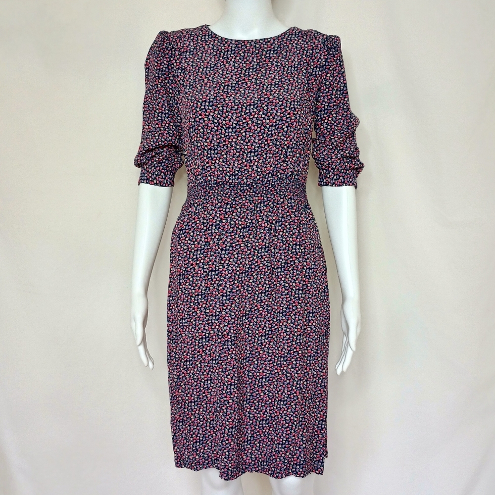 Vintage Long Sleeve Floral Dress - Black and Pink